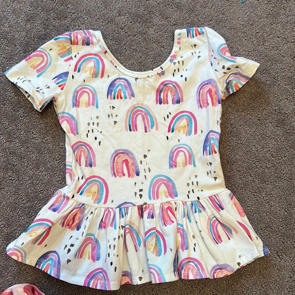 Pastel rainbows polka dots spots short sleeve peplum top shirt Lil Faye